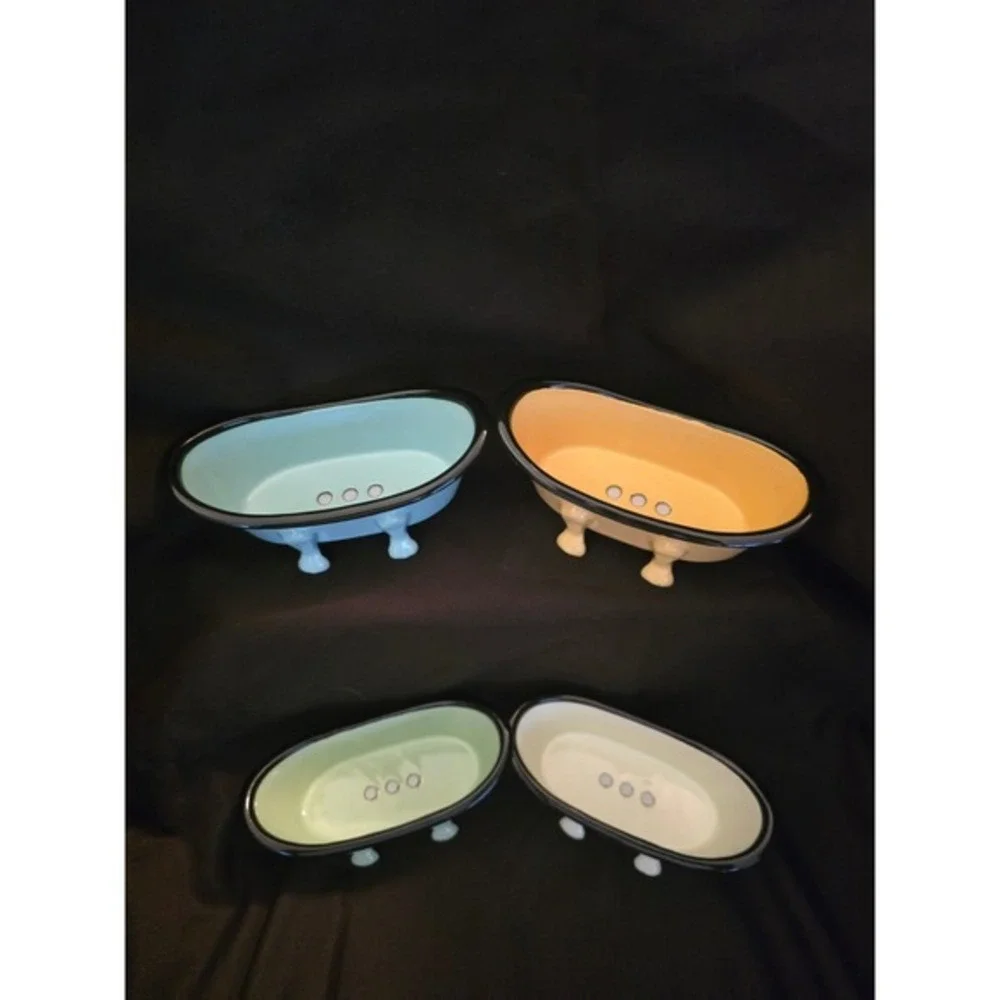 Blue Stallion Set of 4 Ceramic Clawfoot Bathtub Soap‎ Dishes Pastel
